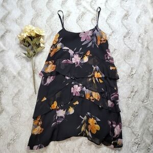 TopShop Ruffle Purple Gold Floral Print Sleeveless Mini Dress Size 2